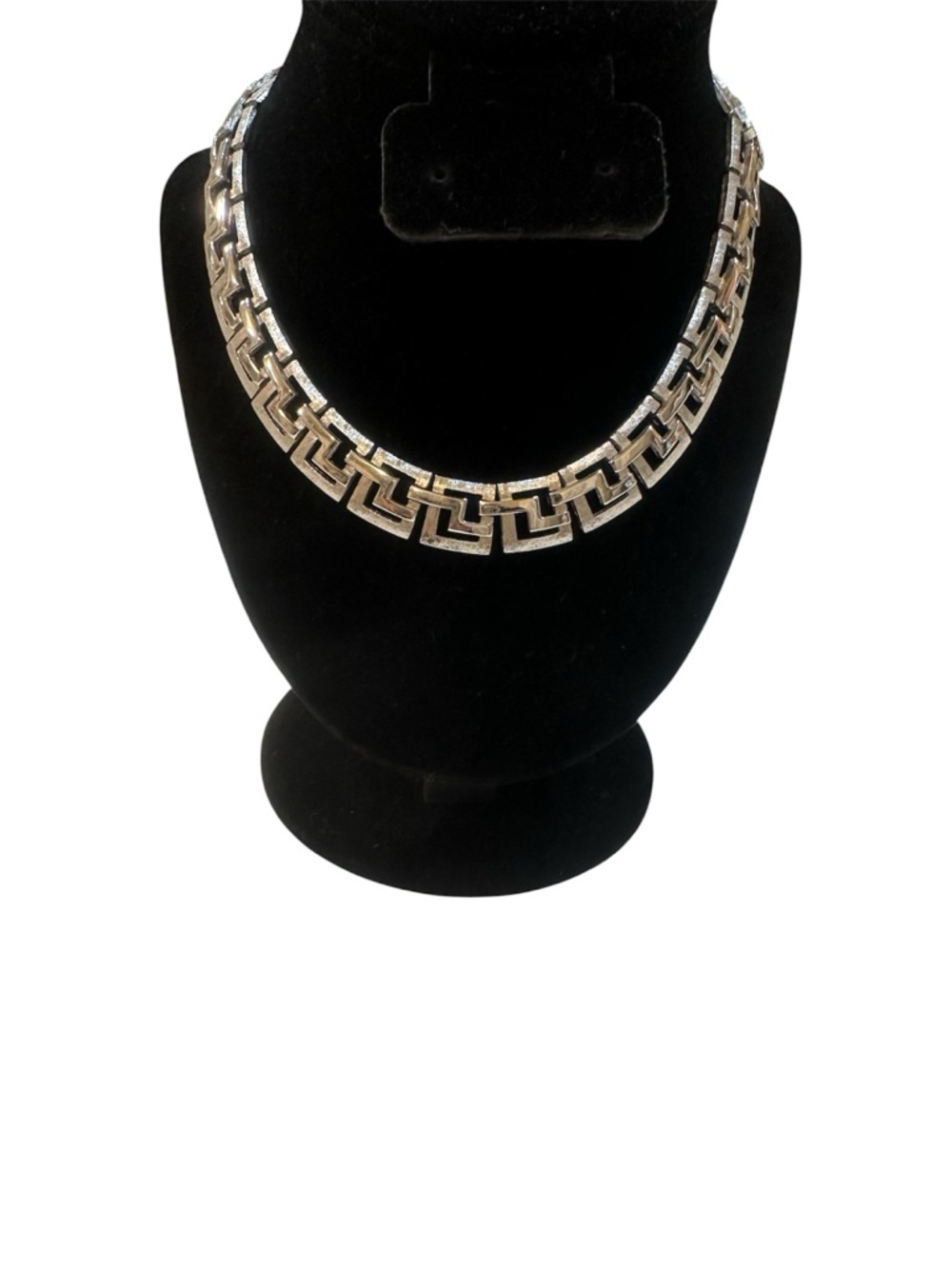 Vintage Monet Silver Tone Greek Key Link Choker Necklace | 12”-14” - Picture 3 of 13